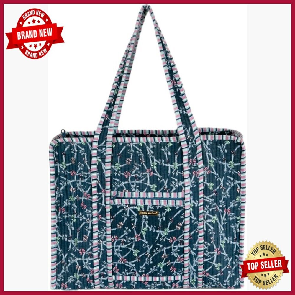 Quilted Cotton Tote with Zippered Compartments for Travel Grocery